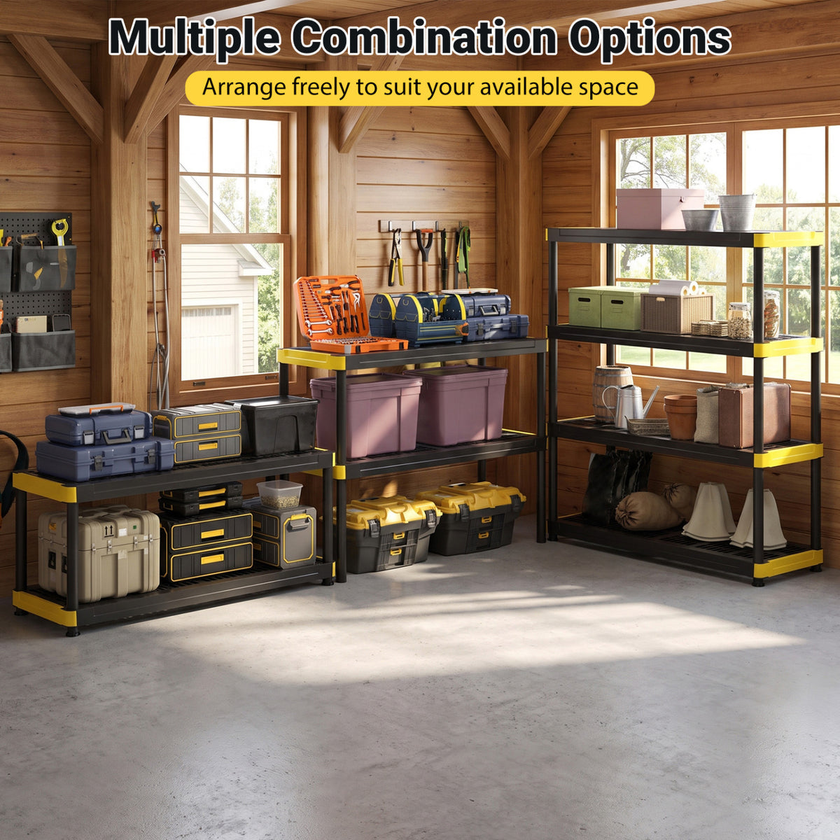 4-Tier Plastic Storage Shelf Heavy-Duty Utility Rack Set of 2, Black