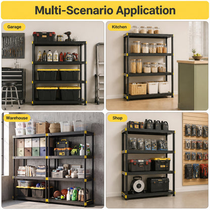 4-Tier Plastic Storage Shelf Heavy-Duty Utility Rack Set of 2, Black