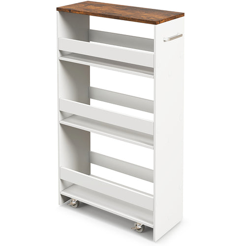 4-Tier Rolling Storage Cart, Slim Kitchen Cart, Rustic Brown