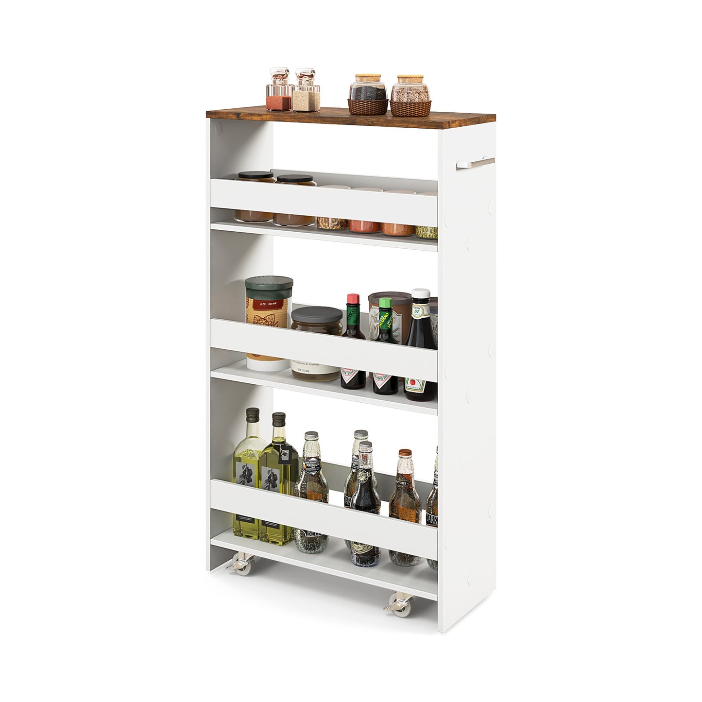 4-Tier Rolling Storage Cart Slim Kitchen Cart on Wheels with Open Shelves and Handle, Rustic Brown Kitchen Islands & Carts at Gallery Canada