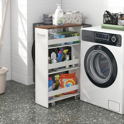 4-Tier Rolling Storage Cart Slim Kitchen Cart on Wheels with Open Shelves and Handle, Rustic Brown Kitchen Islands & Carts at Gallery Canada