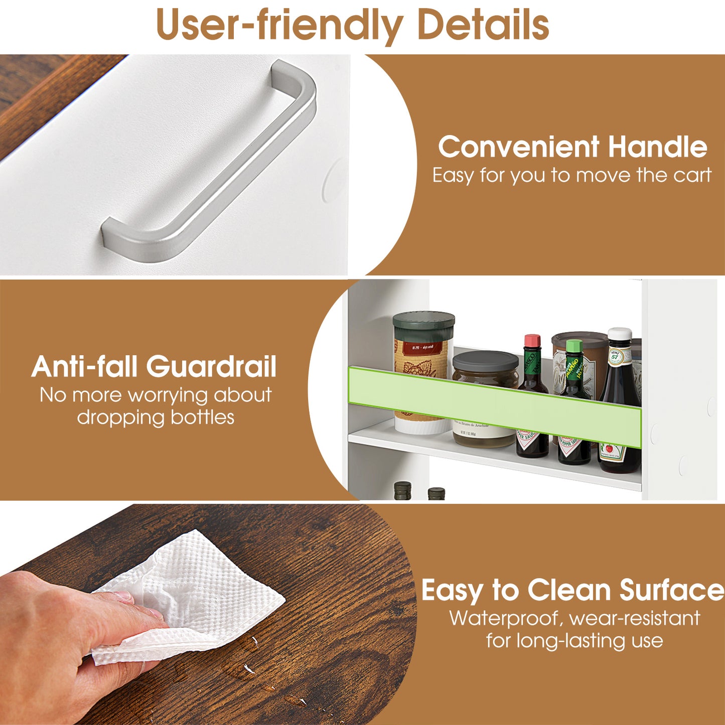 4-Tier Rolling Storage Cart Slim Kitchen Cart on Wheels with Open Shelves and Handle, Rustic Brown Kitchen Islands & Carts at Gallery Canada