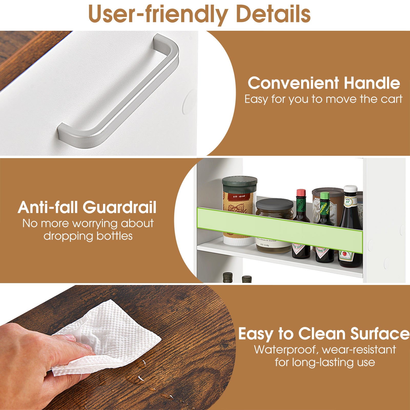 4-Tier Rolling Storage Cart Slim Kitchen Cart on Wheels with Open Shelves and Handle, Rustic Brown Kitchen Islands & Carts at Gallery Canada