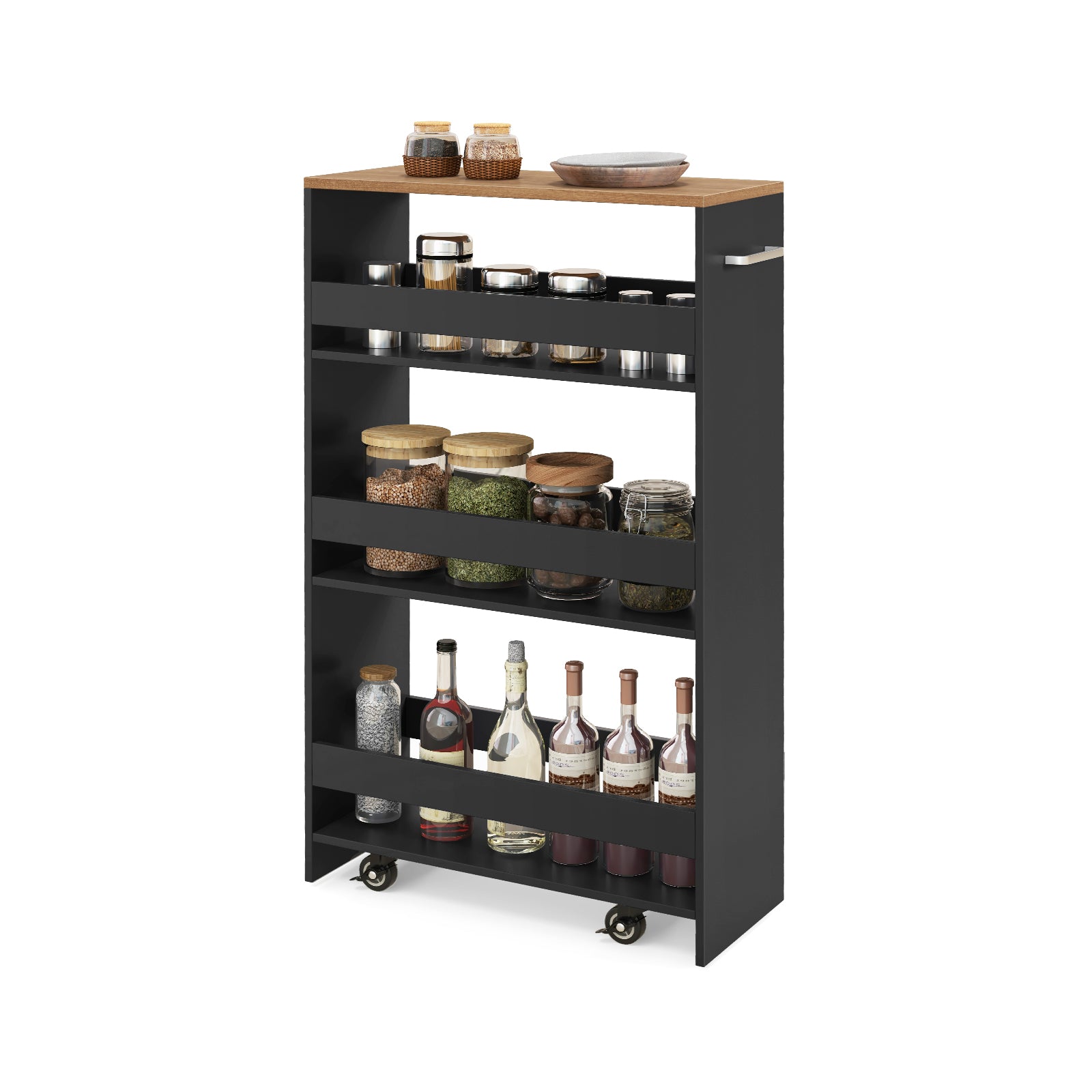 4-Tier Rolling Storage Cart Slim Kitchen Cart on Wheels with Open Shelves and Handle, Black Kitchen Islands & Carts at Gallery Canada