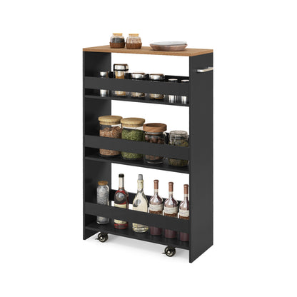 4-Tier Rolling Storage Cart Slim Kitchen Cart on Wheels with Open Shelves and Handle, Black Kitchen Islands & Carts at Gallery Canada