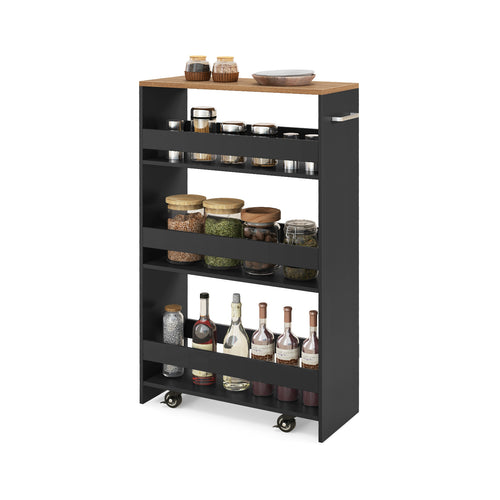 4-Tier Rolling Storage Cart, Slim Kitchen Cart On Wheels, Black