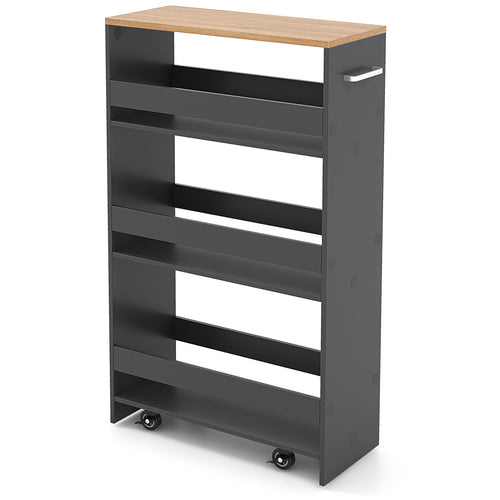 4-Tier Rolling Storage Cart, Slim Kitchen Cart With Wheels, Gray