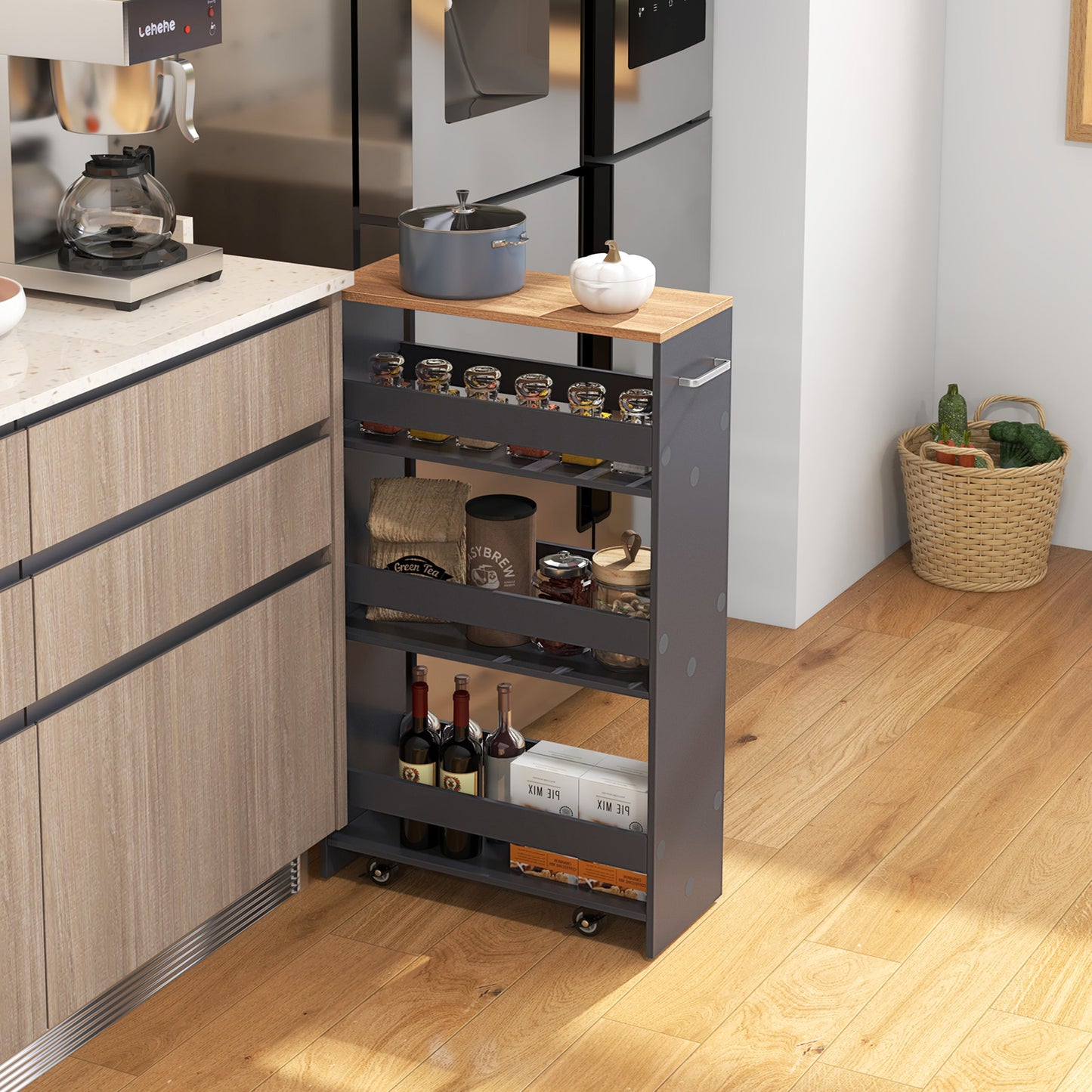 4-Tier Rolling Storage Cart, Slim Kitchen Cart With Wheels, Gray Kitchen Islands & Carts at Gallery Canada