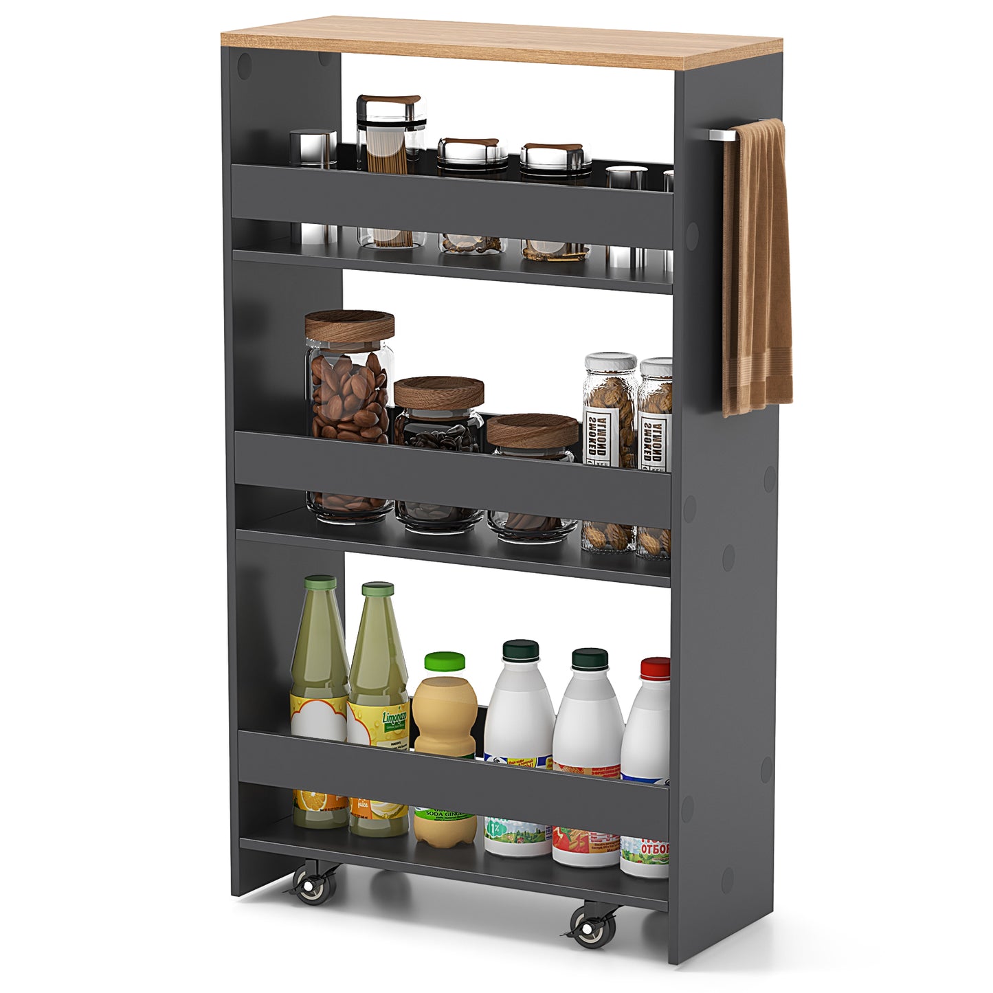 4-Tier Rolling Storage Cart, Slim Kitchen Cart With Wheels, Gray Kitchen Islands & Carts at Gallery Canada