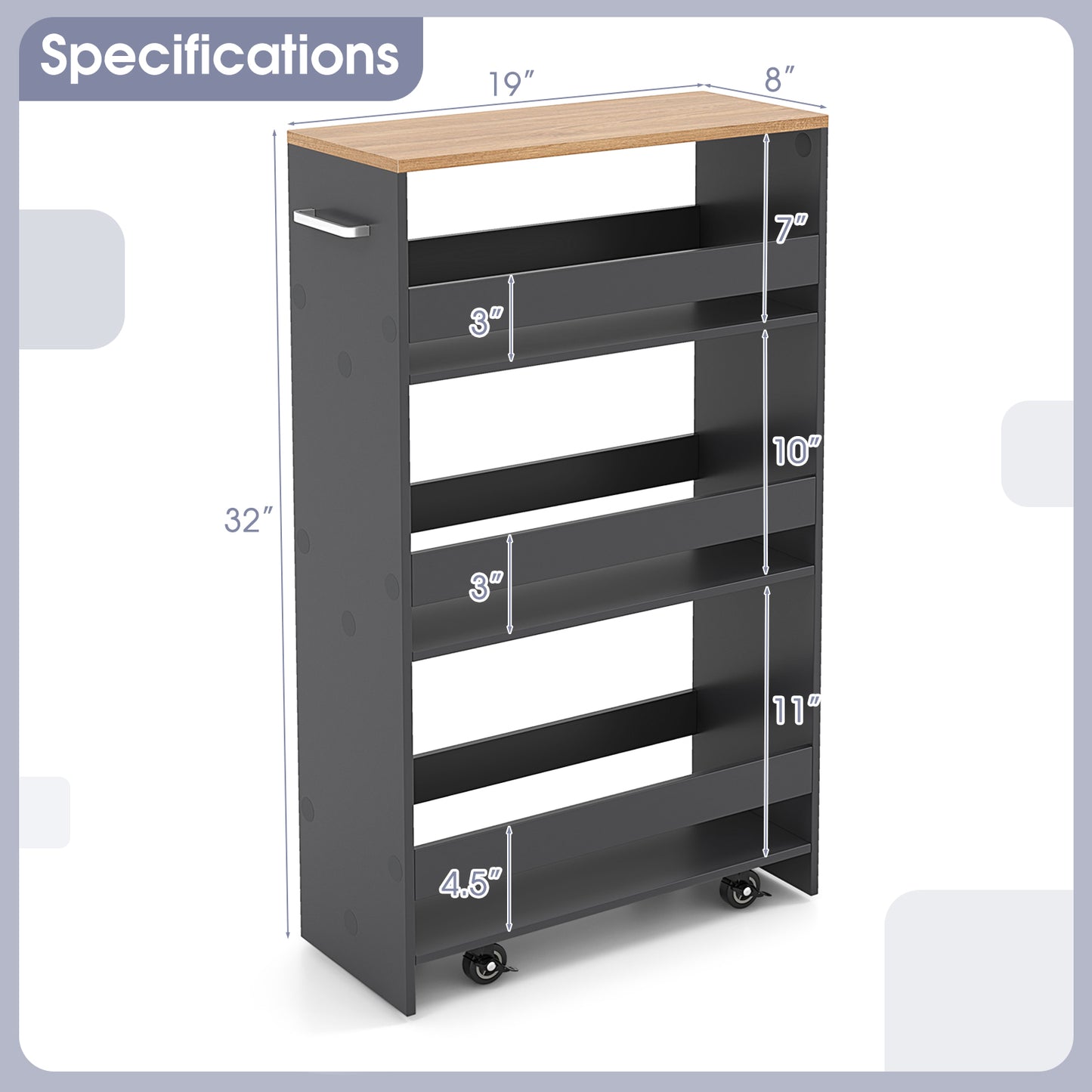 4-Tier Rolling Storage Cart, Slim Kitchen Cart With Wheels, Gray Kitchen Islands & Carts at Gallery Canada