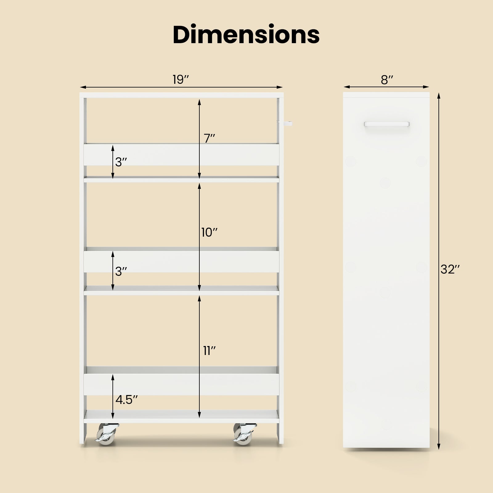 4-Tier Rolling Storage Cart Slim Kitchen Cart on Wheels with Open Shelves and Handle, White Kitchen Islands & Carts at Gallery Canada