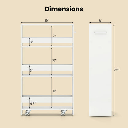 4-Tier Rolling Storage Cart Slim Kitchen Cart on Wheels with Open Shelves and Handle, White Kitchen Islands & Carts at Gallery Canada