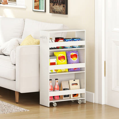 4-Tier Rolling Storage Cart Slim Kitchen Cart on Wheels with Open Shelves and Handle, White Kitchen Islands & Carts at Gallery Canada