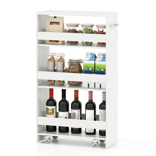 4-Tier Rolling Storage Cart Slim Kitchen Cart on Wheels with Open Shelves and Handle, White