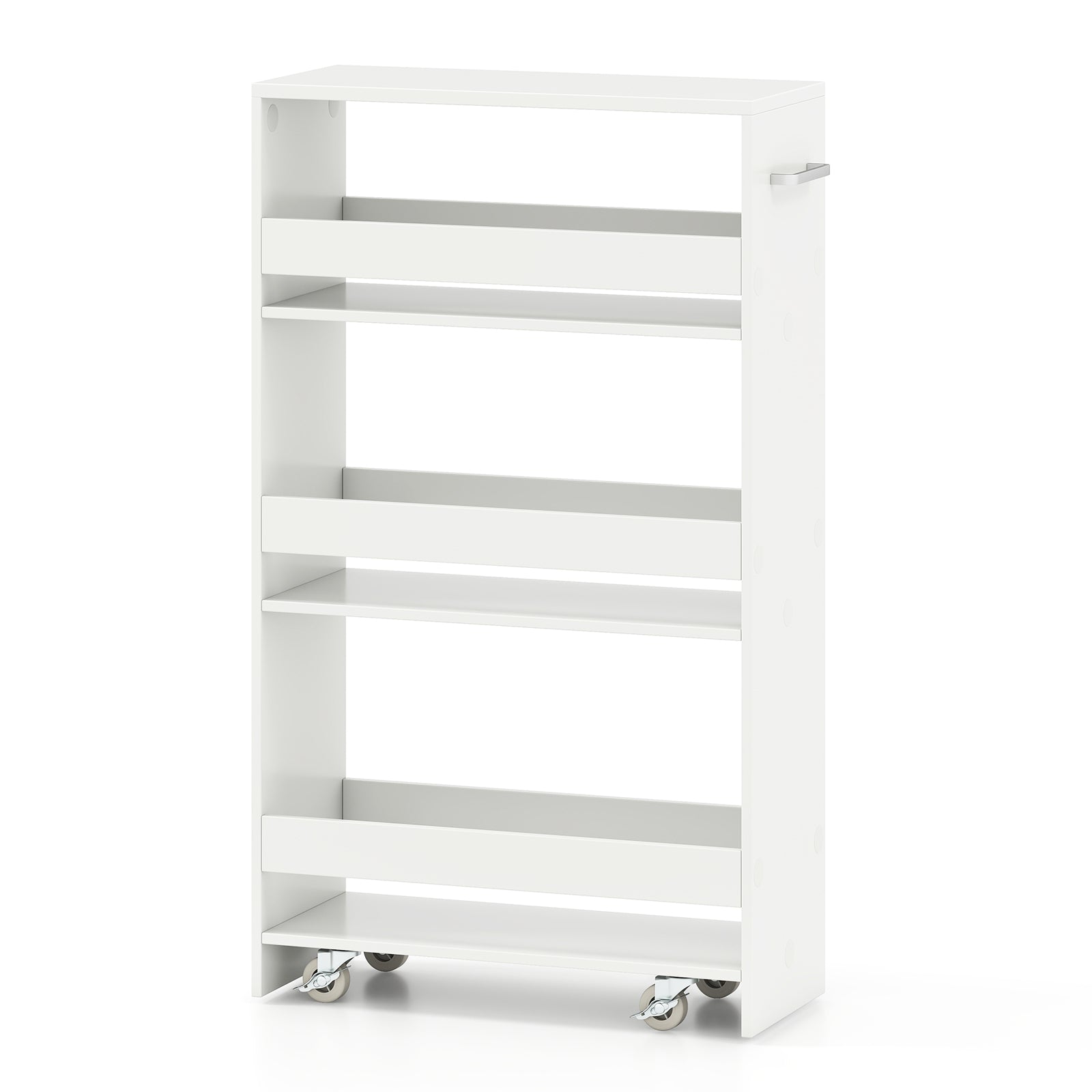 4-Tier Rolling Storage Cart Slim Kitchen Cart on Wheels with Open Shelves and Handle, White Kitchen Islands & Carts at Gallery Canada