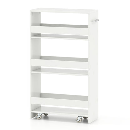 4-Tier Rolling Storage Cart Slim Kitchen Cart on Wheels with Open Shelves and Handle, White Kitchen Islands & Carts at Gallery Canada