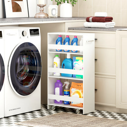 4-Tier Rolling Storage Cart Slim Kitchen Cart on Wheels with Open Shelves and Handle, White Kitchen Islands & Carts at Gallery Canada