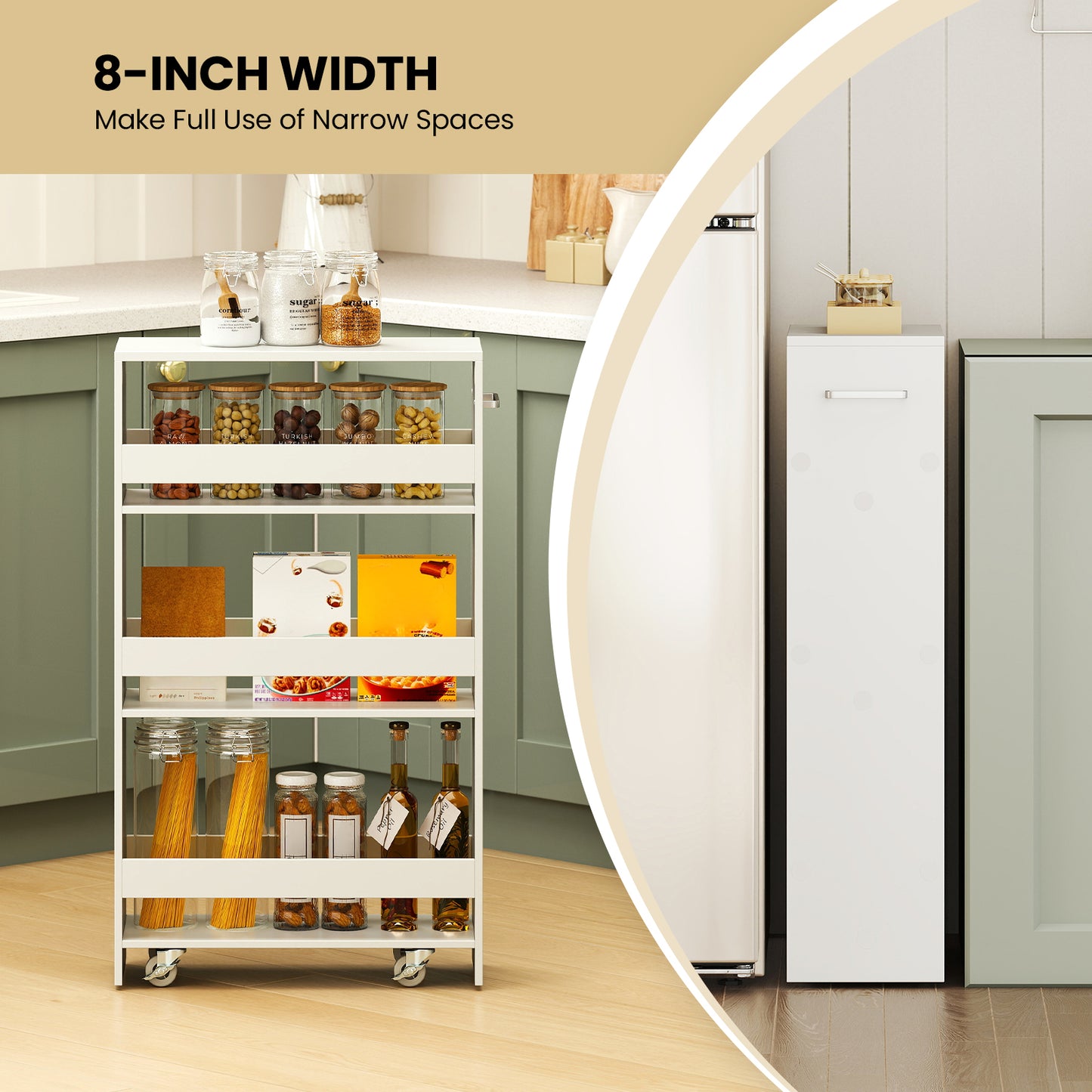 4-Tier Rolling Storage Cart Slim Kitchen Cart on Wheels with Open Shelves and Handle, White Kitchen Islands & Carts at Gallery Canada