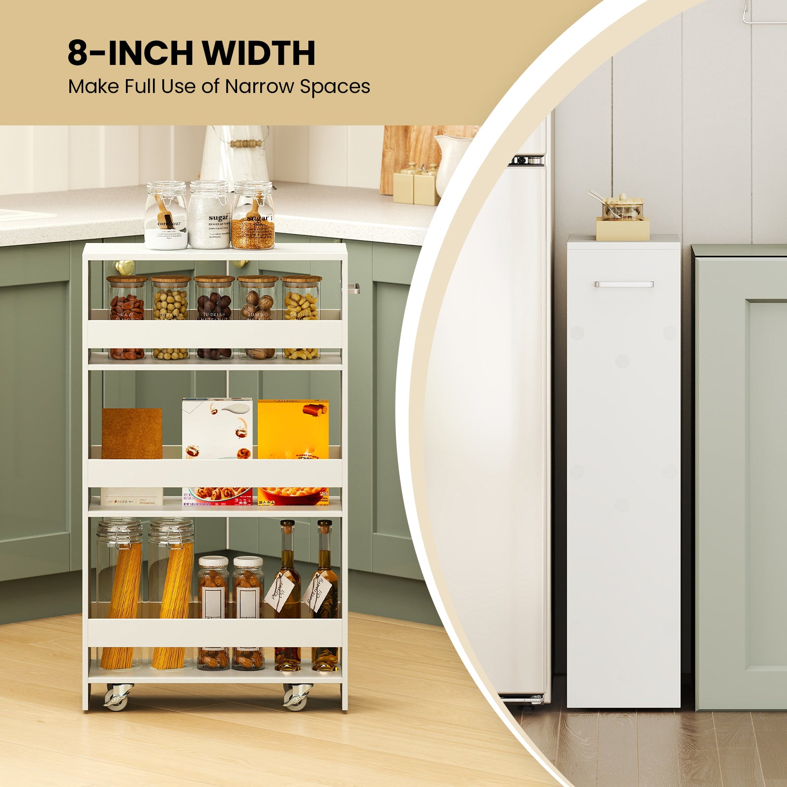 4-Tier Rolling Storage Cart Slim Kitchen Cart on Wheels with Open Shelves and Handle, White Kitchen Islands & Carts at Gallery Canada