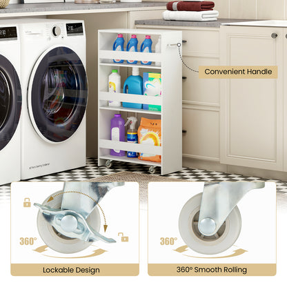 4-Tier Rolling Storage Cart Slim Kitchen Cart on Wheels with Open Shelves and Handle, White Kitchen Islands & Carts at Gallery Canada