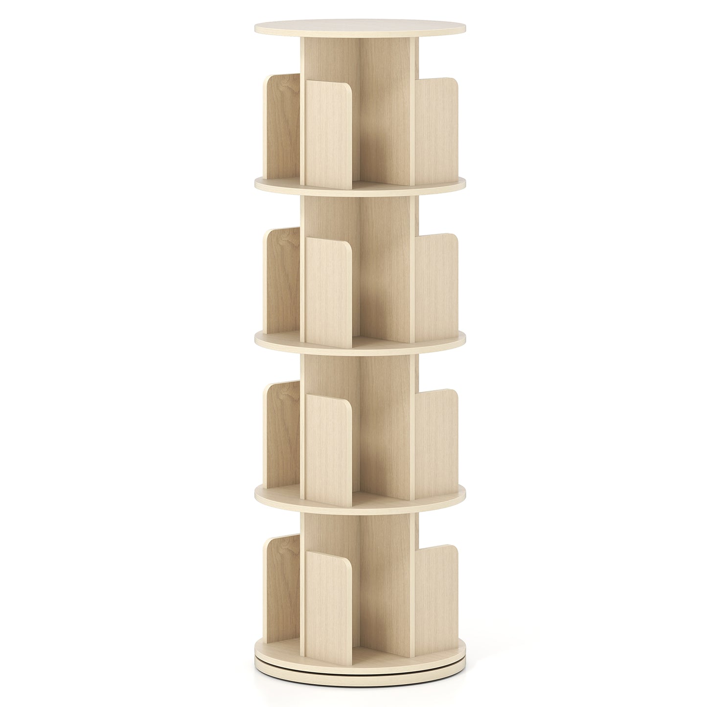 4-Tier Rotating Bookshelf 360° Display Rack with Dividers and Anti-falling Baffles, Natural Bookcases at Gallery Canada