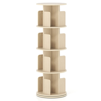 4-Tier Rotating Bookshelf 360° Display Rack with Dividers and Anti-falling Baffles, Natural Bookcases at Gallery Canada