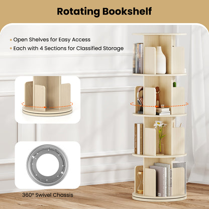 4-Tier Rotating Bookshelf 360° Display Rack with Dividers and Anti-falling Baffles, Natural Bookcases at Gallery Canada