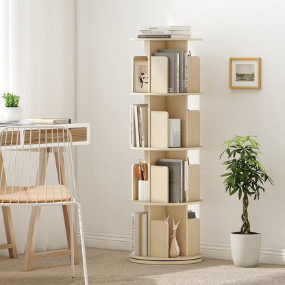 4-Tier Rotating Bookshelf 360° Display Rack with Dividers and Anti-falling Baffles, Natural Bookcases at Gallery Canada