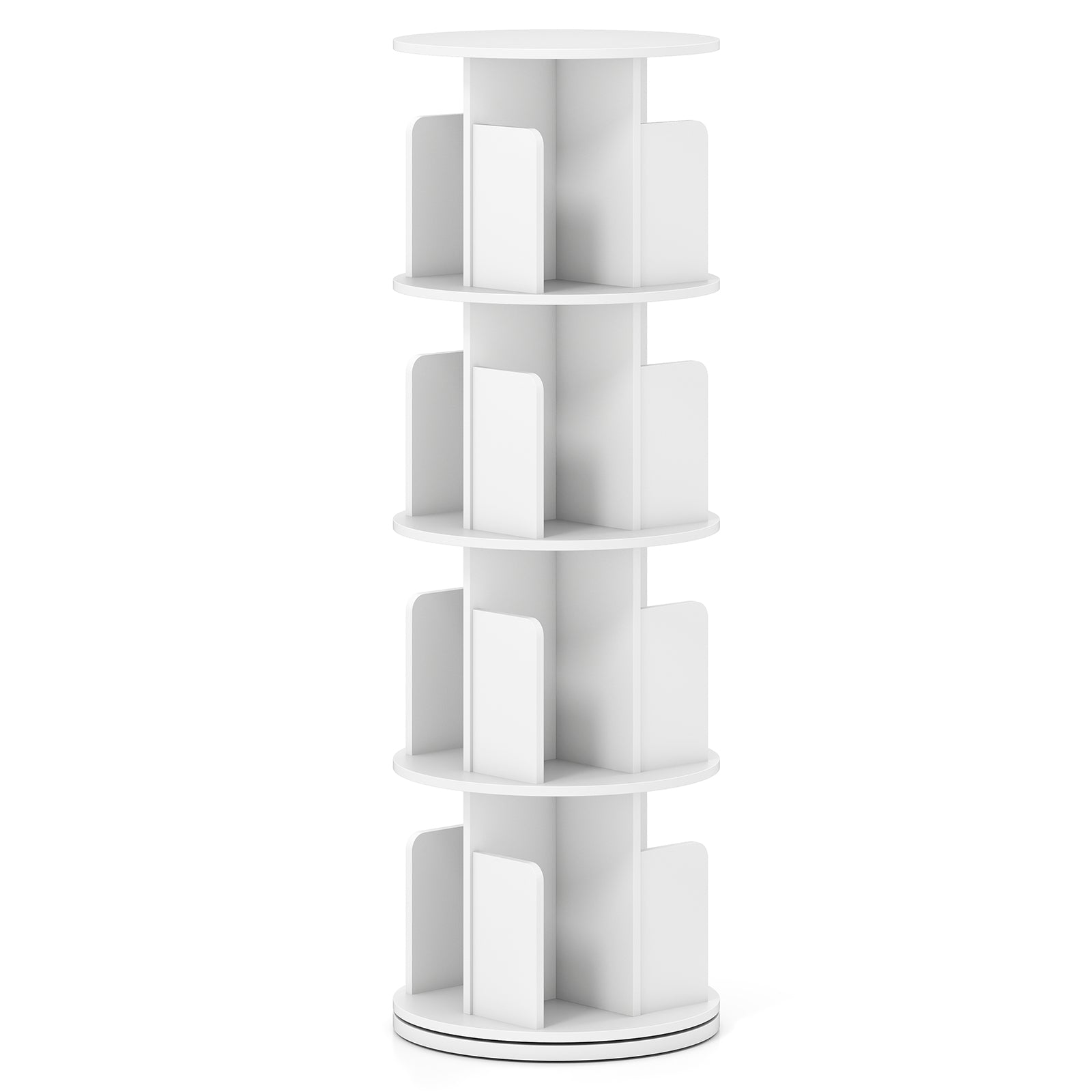 4-Tier Rotating Bookshelf 360° Display Rack with Dividers and Anti-falling Baffles, White Bookcases at Gallery Canada