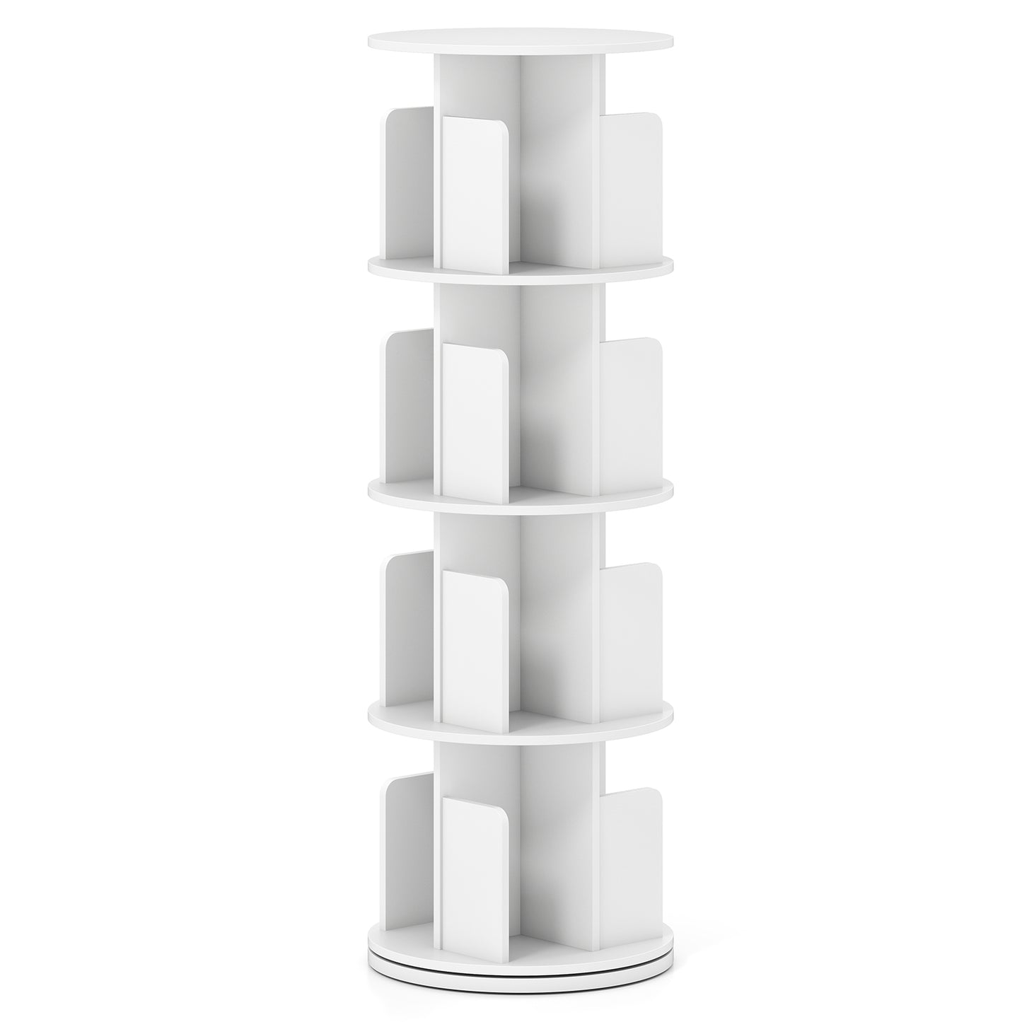 4-Tier Rotating Bookshelf 360° Display Rack with Dividers and Anti-falling Baffles, White Bookcases at Gallery Canada