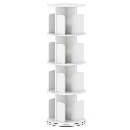 4-Tier Rotating Bookshelf 360° Display Rack with Dividers and Anti-falling Baffles, White Bookcases at Gallery Canada
