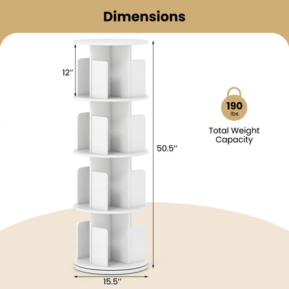 4-Tier Rotating Bookshelf 360° Display Rack with Dividers and Anti-falling Baffles, White Bookcases at Gallery Canada