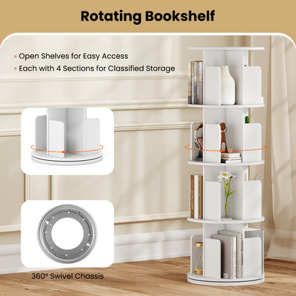 4-Tier Rotating Bookshelf 360° Display Rack with Dividers and Anti-falling Baffles, White Bookcases at Gallery Canada