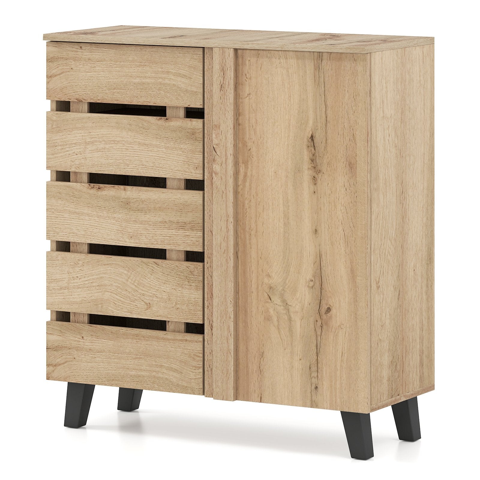 4-Tier Shoe Cabinet 2-Door Storage Organizer with Louvered Door, Natural Shoe Racks & Storage Benches at Gallery Canada