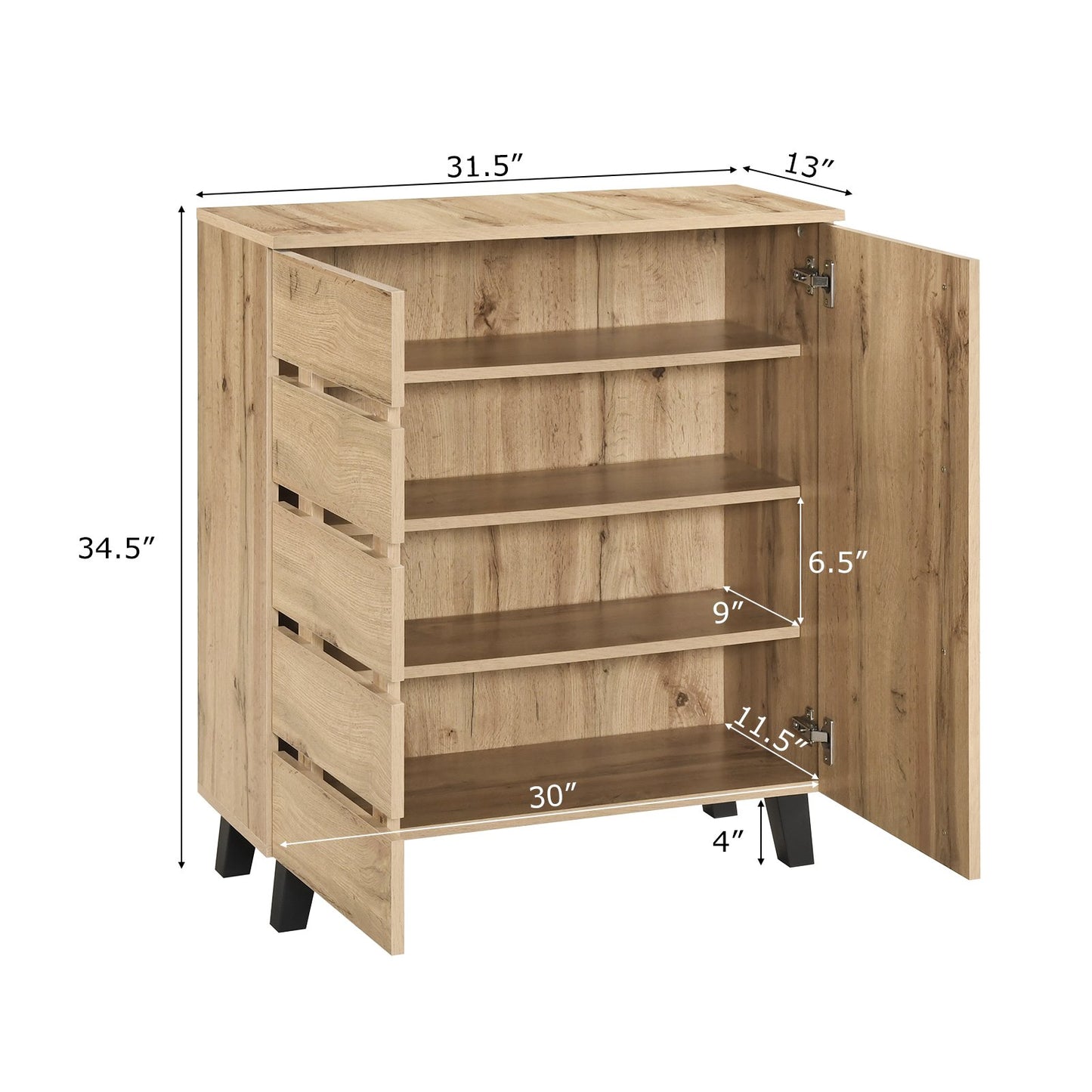 4-Tier Shoe Cabinet 2-Door Storage Organizer with Louvered Door, Natural Shoe Racks & Storage Benches at Gallery Canada