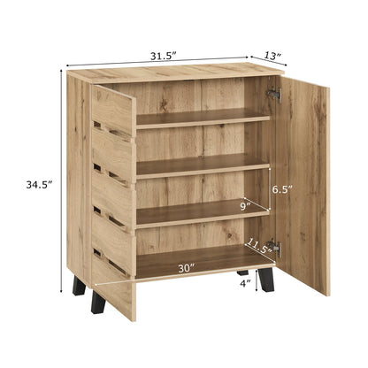 4-Tier Shoe Cabinet 2-Door Storage Organizer with Louvered Door, Natural Shoe Racks & Storage Benches at Gallery Canada