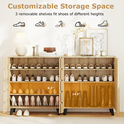 4-Tier Shoe Cabinet 2-Door Storage Organizer with Louvered Door, Natural Shoe Racks & Storage Benches at Gallery Canada