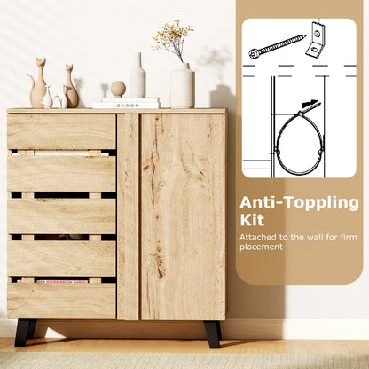 4-Tier Shoe Cabinet 2-Door Storage Organizer with Louvered Door, Natural Shoe Racks & Storage Benches at Gallery Canada