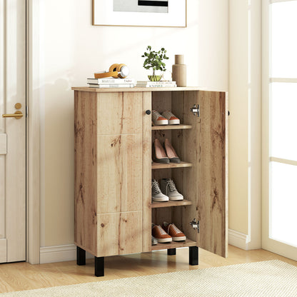 4-Tier Shoe Organizer with Removable Shelves and 2 Doors, Natural Cabinets & Chests at Gallery Canada