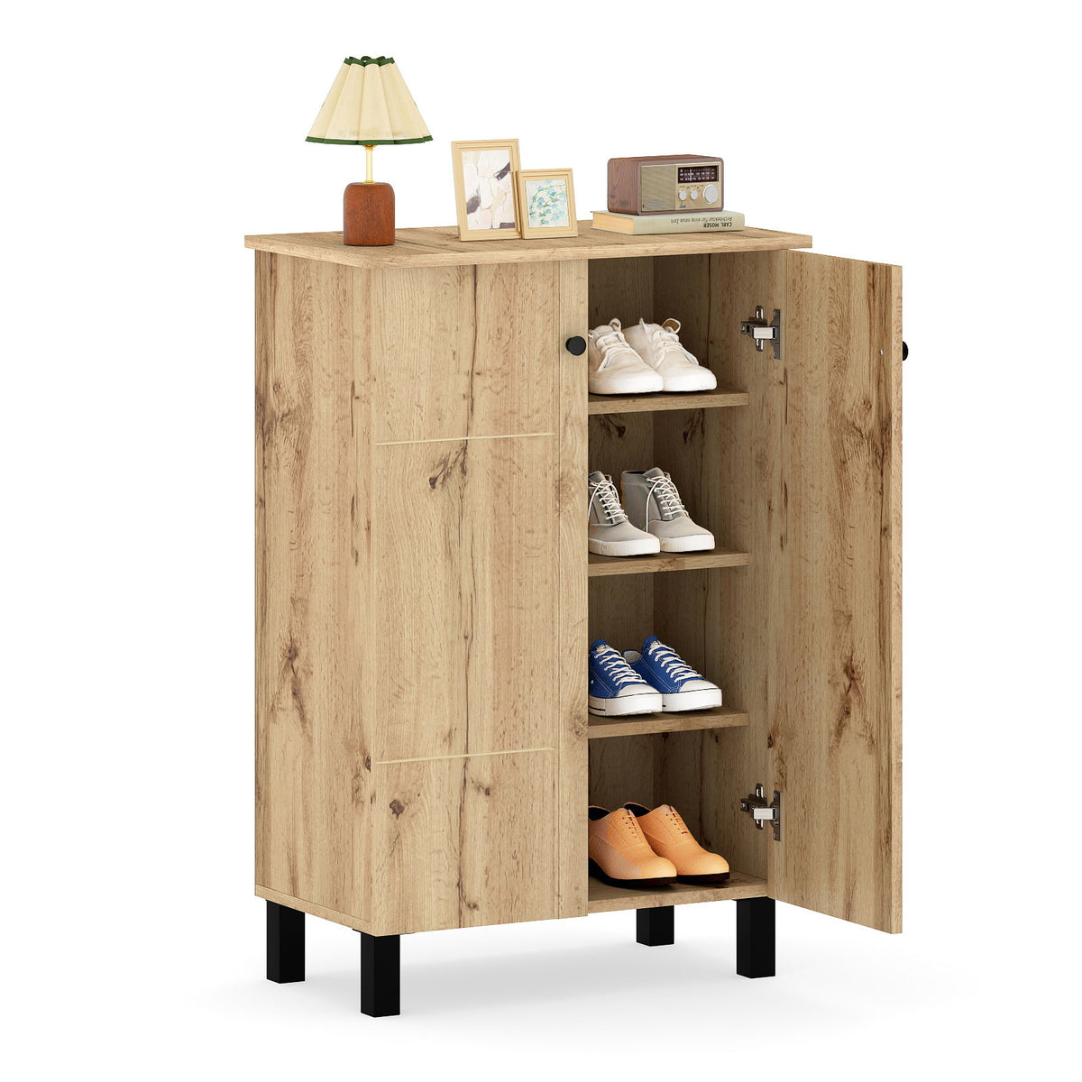 4-Tier Shoe Organizer with Removable Shelves and 2 Doors, Natural Cabinets & Chests at Gallery Canada