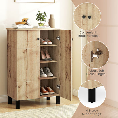 4-Tier Shoe Organizer with Removable Shelves and 2 Doors, Natural Cabinets & Chests at Gallery Canada