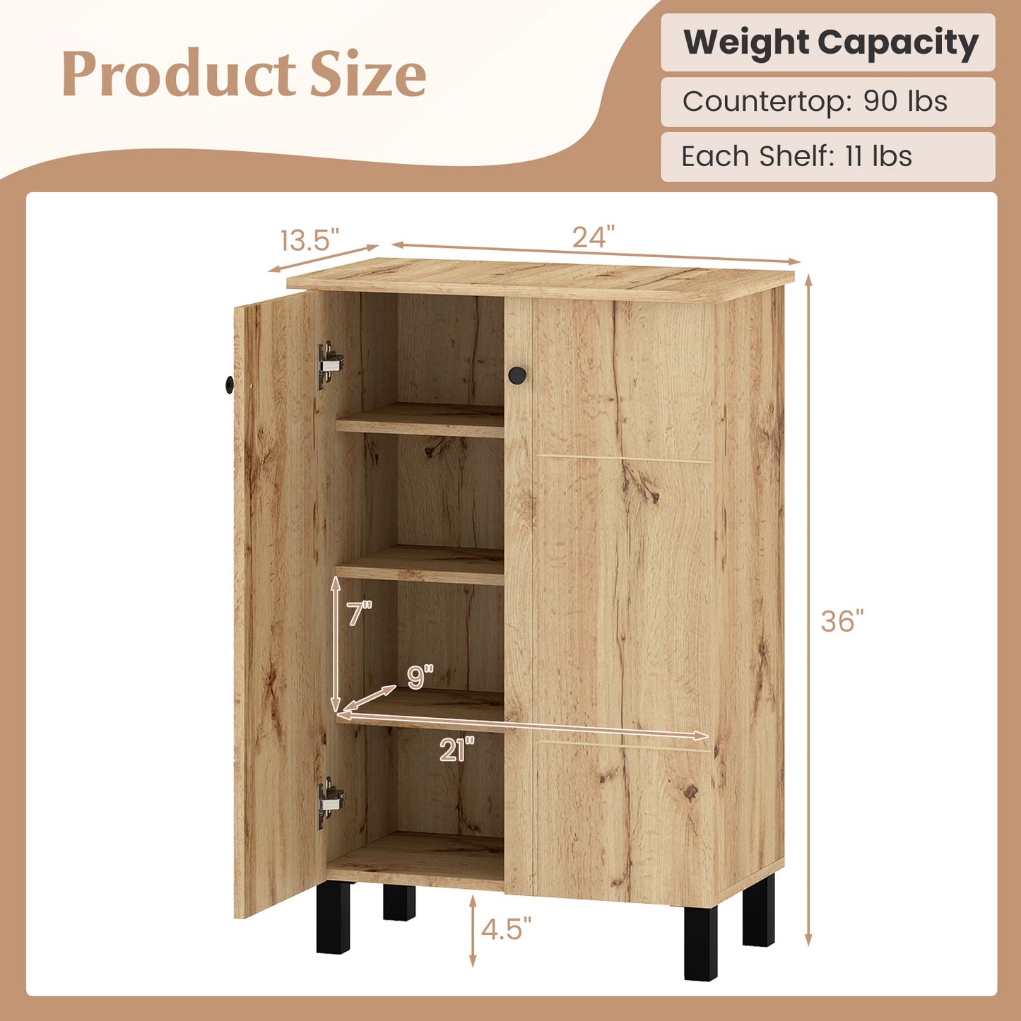 4-Tier Shoe Organizer with Removable Shelves and 2 Doors, Natural Cabinets & Chests at Gallery Canada