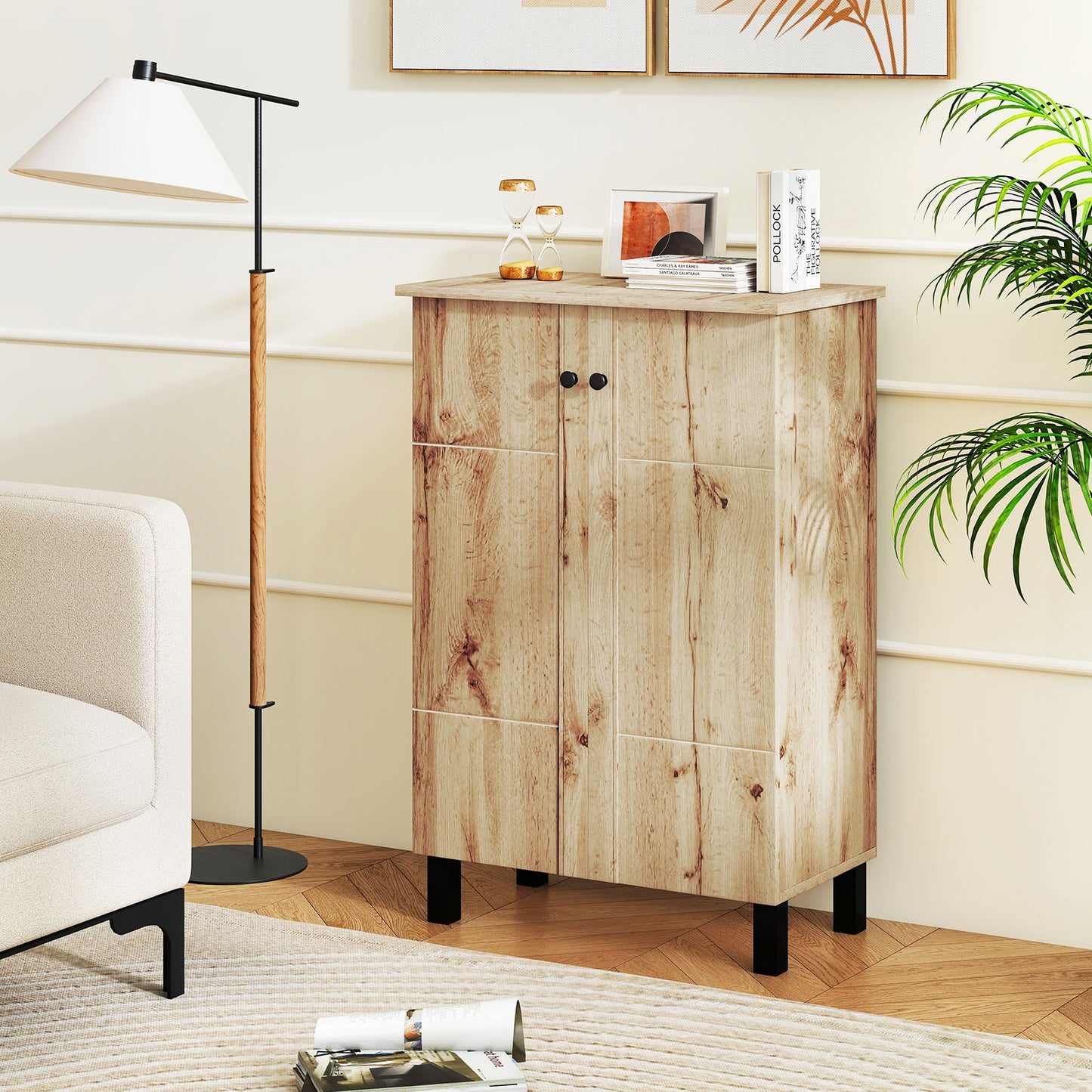 4-Tier Shoe Organizer with Removable Shelves and 2 Doors, Natural Cabinets & Chests at Gallery Canada