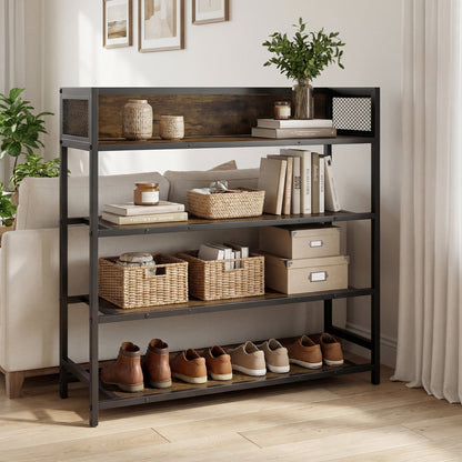 4-Tier Shoe Rack, Industrial Metal Frame, Rustic Brown Shoe Racks & Storage Benches at Gallery Canada