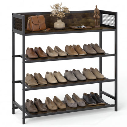 4-Tier Shoe Rack, Industrial Metal Frame, Rustic Brown Shoe Racks & Storage Benches at Gallery Canada
