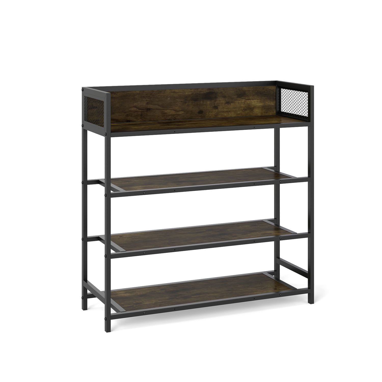 4-Tier Shoe Rack, Industrial Metal Frame, Rustic Brown Shoe Racks & Storage Benches at Gallery Canada