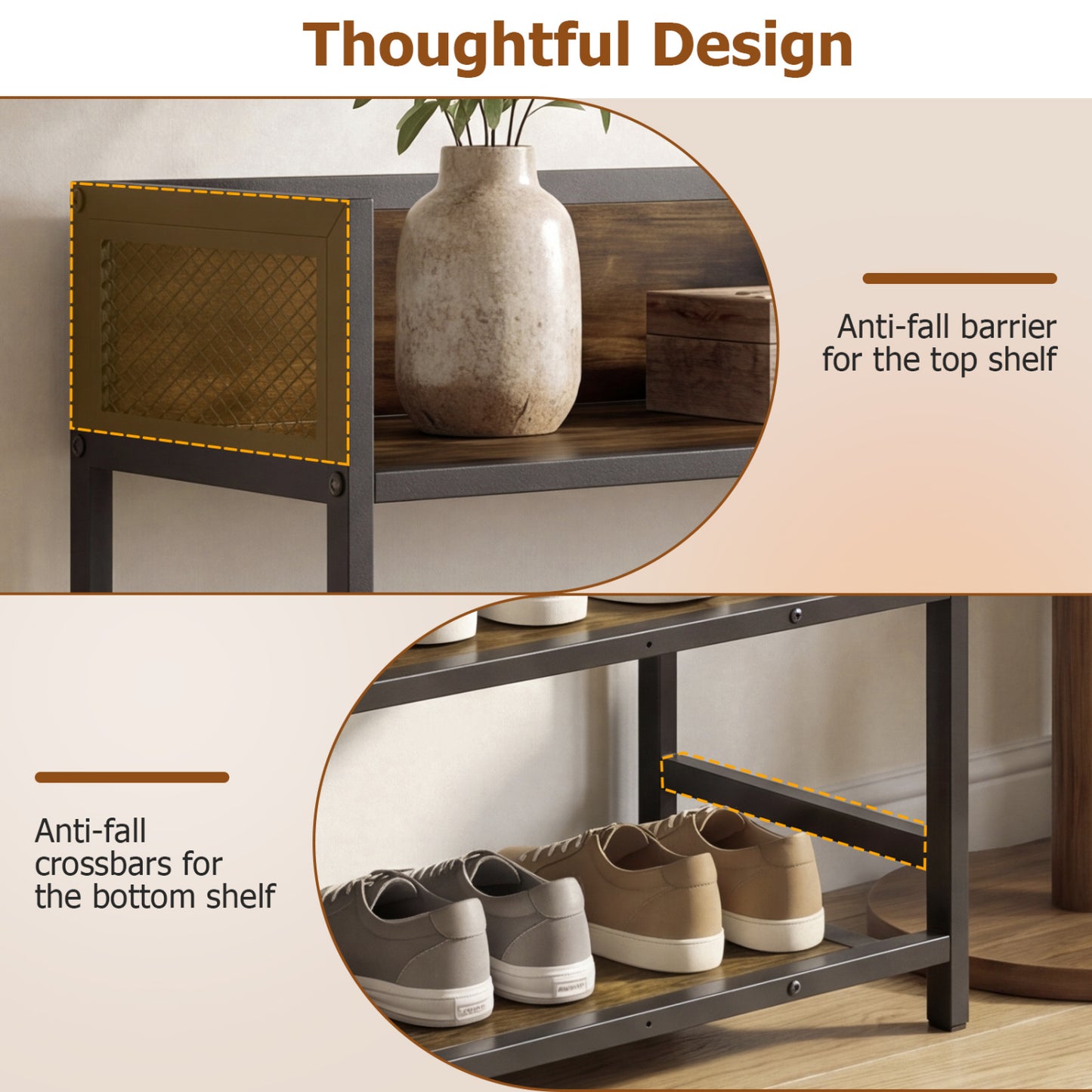 4-Tier Shoe Rack, Industrial Metal Frame, Rustic Brown Shoe Racks & Storage Benches at Gallery Canada