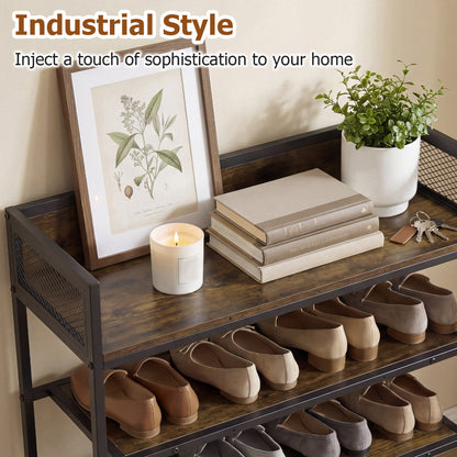 4-Tier Shoe Rack, Industrial Metal Frame, Rustic Brown Shoe Racks & Storage Benches at Gallery Canada