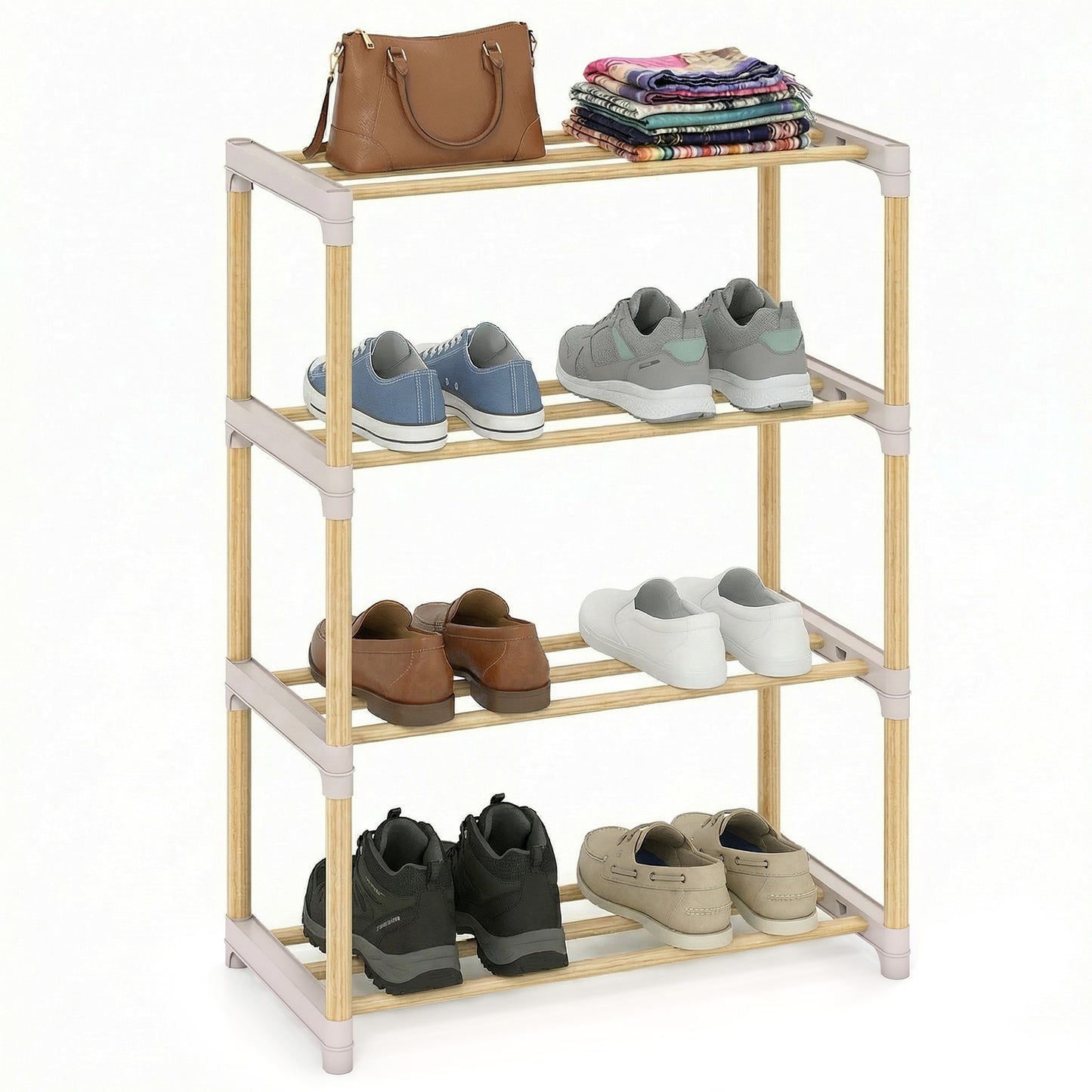 4-Tier Solid Wood Shoe Rack, Slatted Open Shelves, Gray Shoe Racks & Storage Benches at Gallery Canada