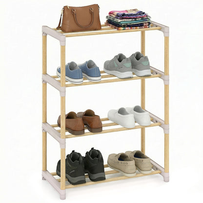 4-Tier Solid Wood Shoe Rack, Slatted Open Shelves, Gray Shoe Racks & Storage Benches Gray at Gallery Canada